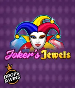 Experience the colorful charm of the Joker's Jewels game by Pragmatic Play, highlighting a charming joker's mask adorned with a vivid jester hat. This graphic evokes the fun and excitement of casino gaming, set against a deep purple background. Perfect for those who love classic slot games, offering a delightful adventure. 