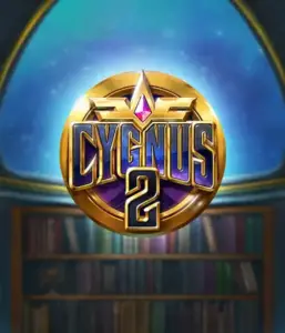 Experience the captivating artwork of Cygnus 2 Slot by ELK Studios, featuring a spectacular logo with a bright purple and gold design. Set against a celestial library setting, this graphic evokes the spirit of mystical exploration. 